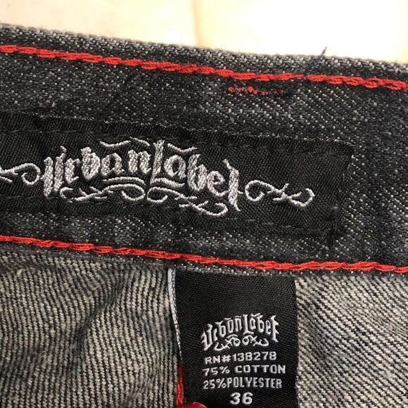 Urban Label Men's Denim Blue Jeans Red Stitching Straight Leg 36 Waist Zip Close - Picture 8 of 11